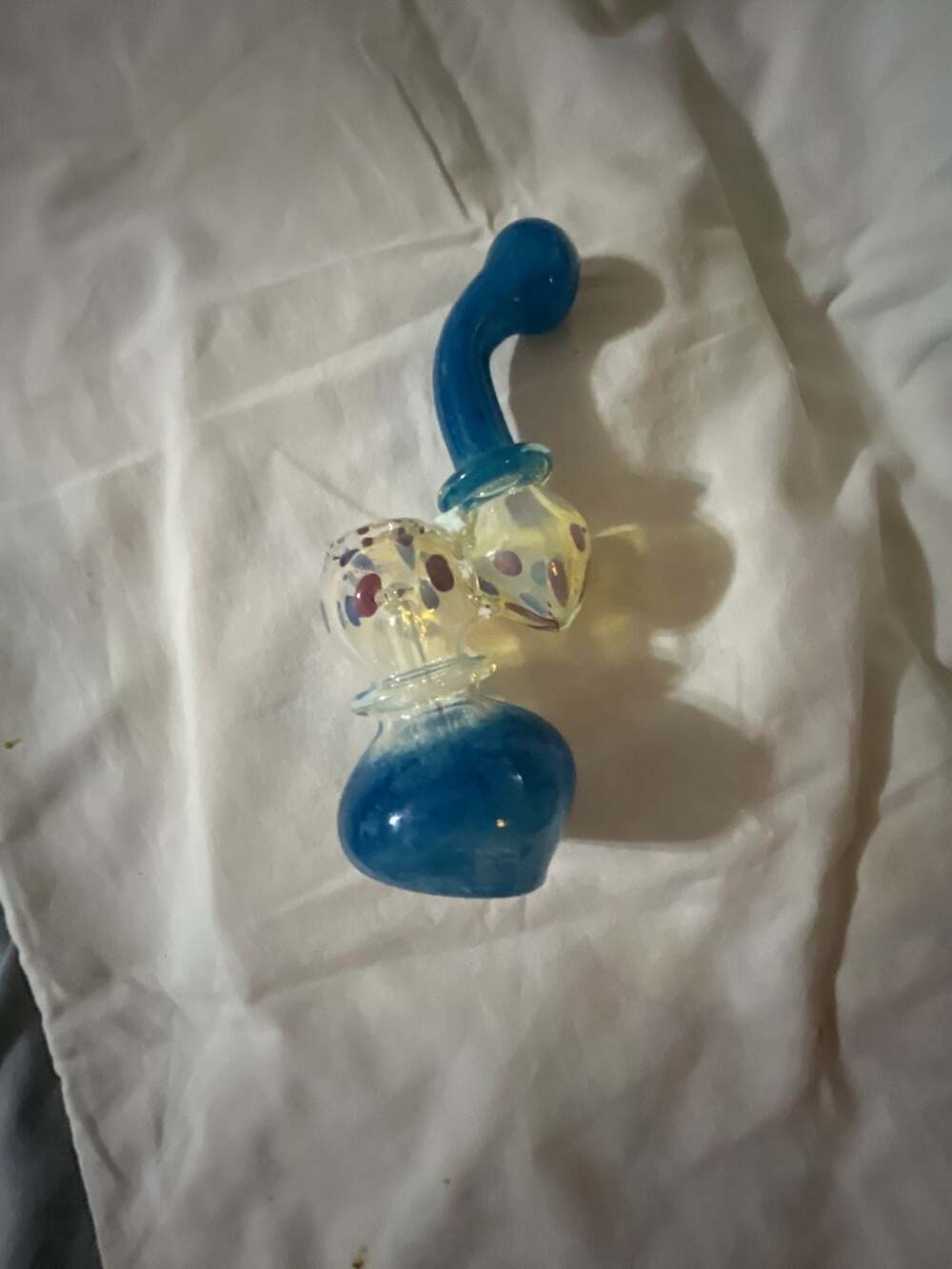 Glass Bubbler Piece Blue and Clear with Colored Flakes